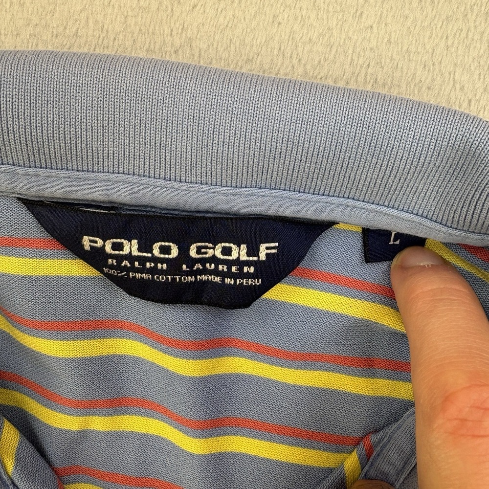 Vintage Polo Golf Polo Mens Large Blue Striped 90s Pima Cotton Pony Collared - Picture 4 of 10